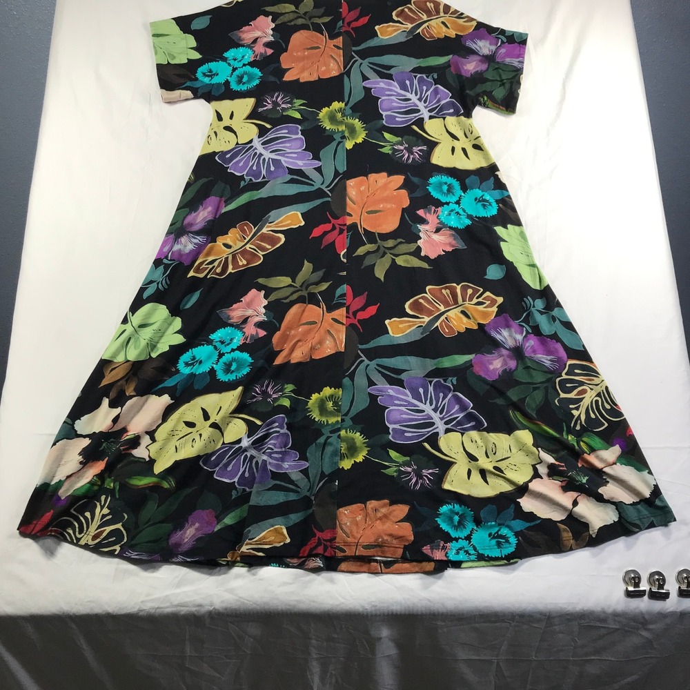 Alembika Black Tropical Floral Monstera Print A-Line Midi Dress Size 0 - Picture 10 of 10